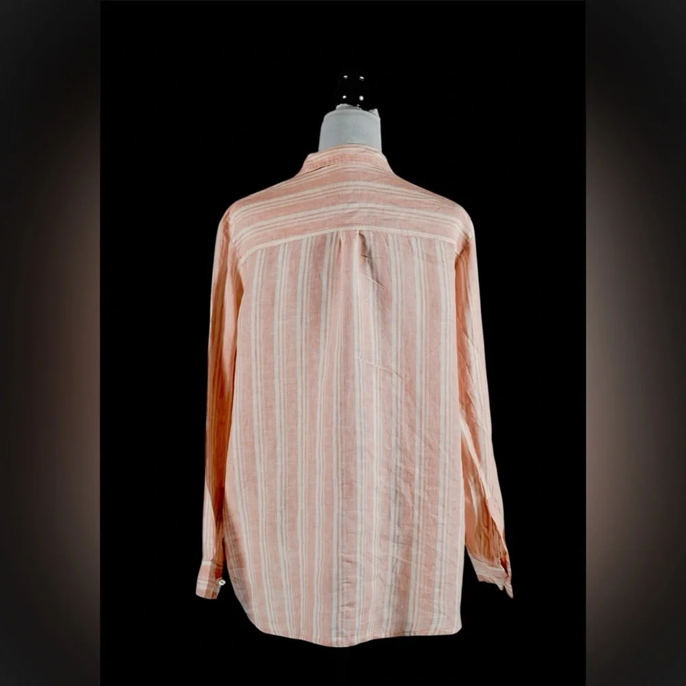 Gap Pink Stripe 100% Linen Boyfriend Shirt – Size L - Picture 6 of 13